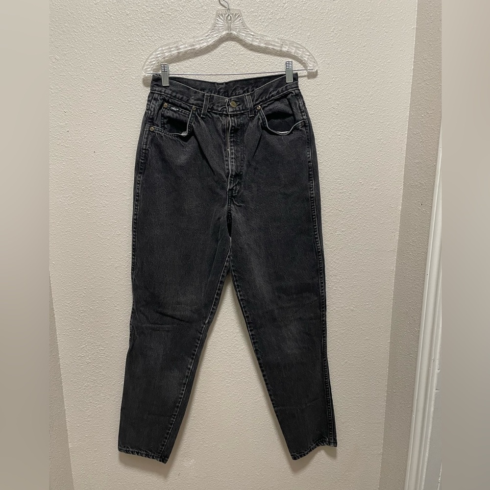 Vintage Chic Brand High Waisted Black Denim Tapered Leg Mom Jeans Women Size 14